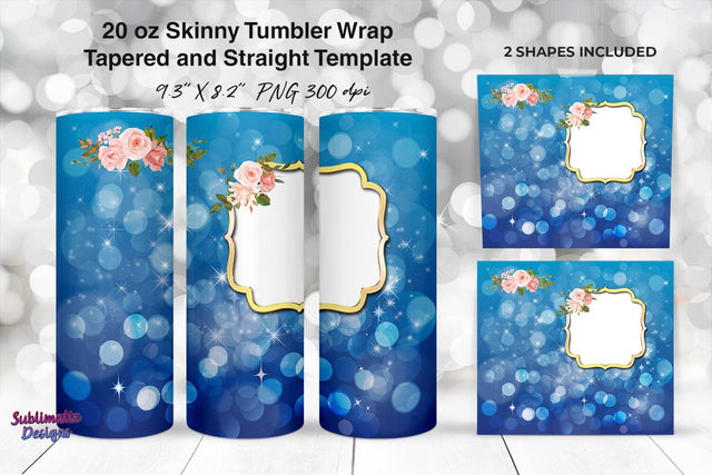Photo Frame 20 oz Skinny Tumbler Wrap Blue Sublimation Sublimatiz Designs 