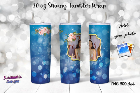 Photo Frame 20 oz Skinny Tumbler Wrap Blue Sublimation Sublimatiz Designs 