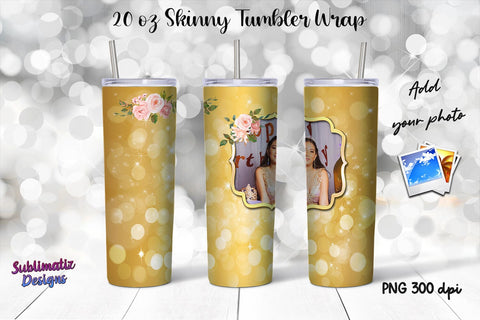 Photo Frame 20 oz Skinny Tumbler Wrap Gold Sublimation Sublimatiz Designs 