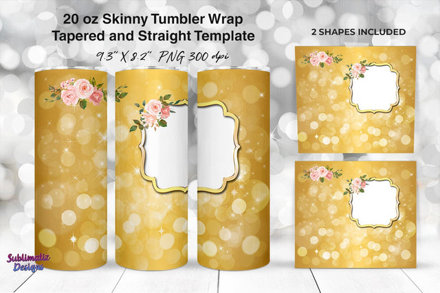 Photo Frame 20 oz Skinny Tumbler Wrap Gold Sublimation Sublimatiz Designs 