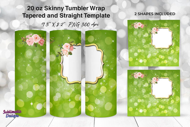 Photo Frame 20 oz Skinny Tumbler Wrap Green Sublimation Sublimatiz Designs 