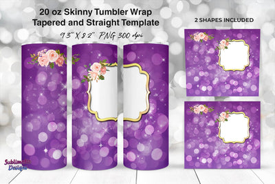 Photo Frame 20 oz Skinny Tumbler Wrap Purple Sublimation Sublimatiz Designs 