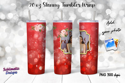 Photo Frame 20 oz Skinny Tumbler Wrap Red Sublimation Sublimatiz Designs 
