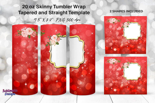 Photo Frame 20 oz Skinny Tumbler Wrap Red Sublimation Sublimatiz Designs 
