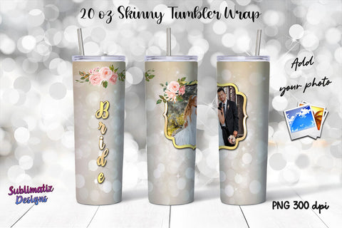 Photo Frame Bride 20 oz Skinny Tumbler Wrap Design Sublimation Sublimatiz Designs 