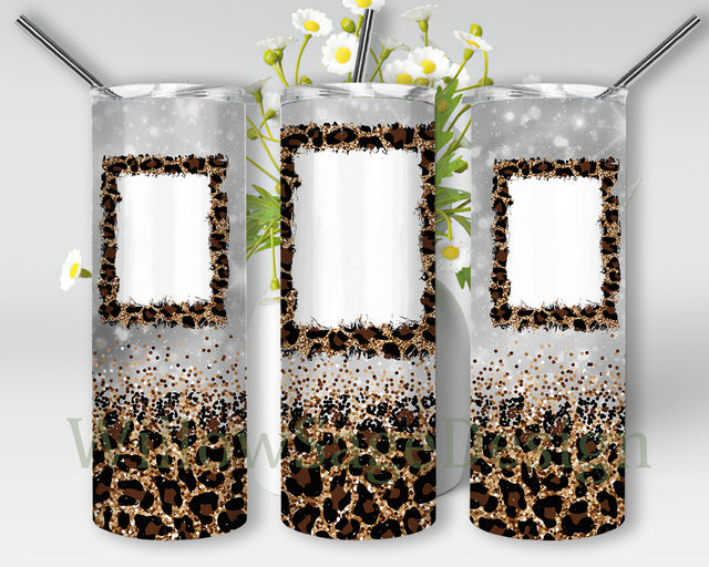 Photo Frame Leopard Tumbler Design, Glitter Gold 20oz Tumbler Template, Leopard Glitter Sublimation Design for Straight, Digital Download Sublimation WillowSageDesign 