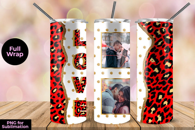 Photo Frame Love Leopard 20 oz Skinny Tumbler Wrap Sublimation Design Sublimation Sublimatiz Designs 