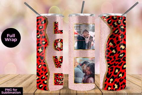 Photo Frame Love Pink Glitter 20 oz Skinny Tumbler Wrap Sublimation Design Sublimation Sublimatiz Designs 