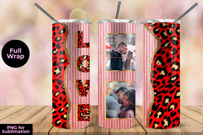 Photo Frame Love Pink Stripes 20 oz Skinny Tumbler Wrap Sublimation Design Sublimation Sublimatiz Designs 