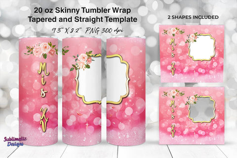 Photo Frame Quinceanera Rose Tumbler Wrap 20 oz Skinny Tumbler Wrap Design Sublimation Sublimatiz Designs 