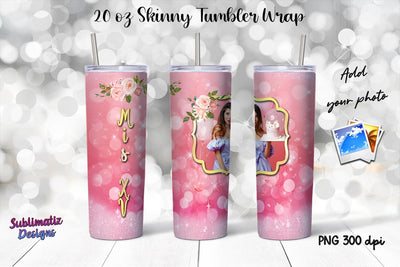 Photo Frame Quinceanera Rose Tumbler Wrap 20 oz Skinny Tumbler Wrap Design Sublimation Sublimatiz Designs 