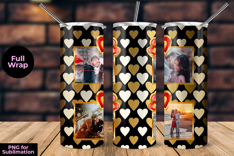 Photo Frame Valentine Day Gold Hearts 20 oz Skinny Tumbler Template Sublimation Sublimatiz Designs 