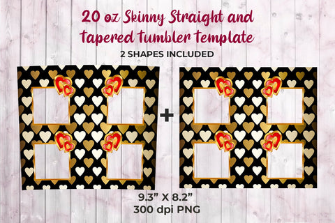Photo Frame Valentine Day Gold Hearts 20 oz Skinny Tumbler Template Sublimation Sublimatiz Designs 