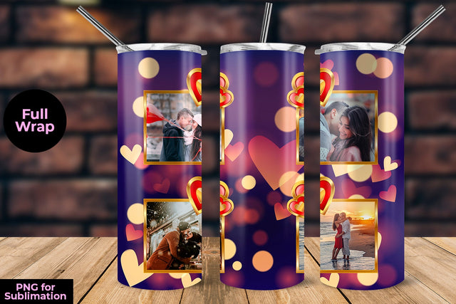 Photo Frame Valentine Day Purple Design 20 oz Skinny Tumbler Template Sublimation Sublimatiz Designs 