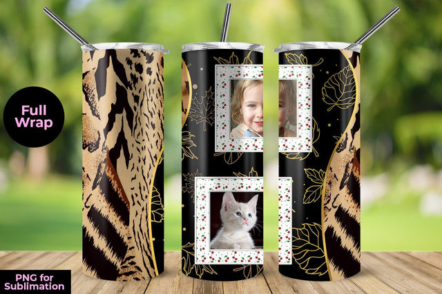 Photo Skinny Tumbler Template Wrap with Cheetah 20oz for Sublimation Sublimation Sublimatiz Designs 
