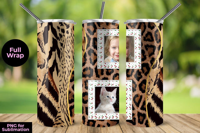Photo Skinny Tumbler Wrap Template with Leopard 20oz Sublimation Sublimatiz Designs 