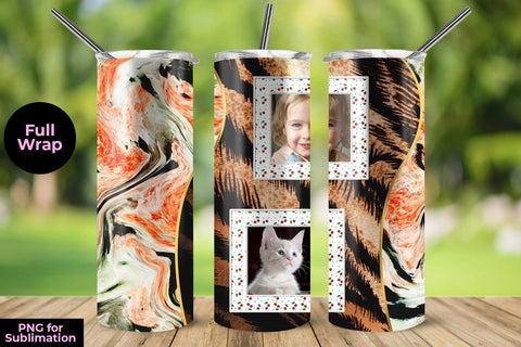 Photo Skinny Tumbler Wrap Template with Marble & Cheetah 20oz Sublimation Sublimation Sublimatiz Designs 