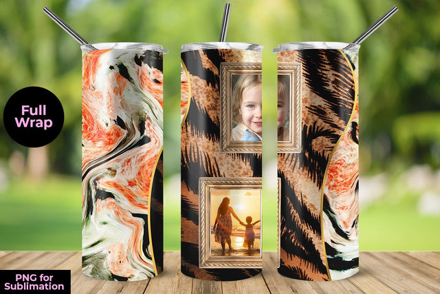 Photo Skinny Tumbler Wrap Template with Marble & Cheetah 20oz Sublimation Sublimation Sublimatiz Designs 