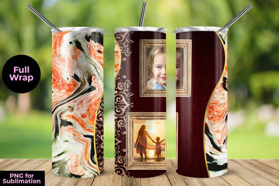 Photo Skinny Tumbler Wrap Template with Orange Marble 20oz for Sublimation Sublimation Sublimatiz Designs 