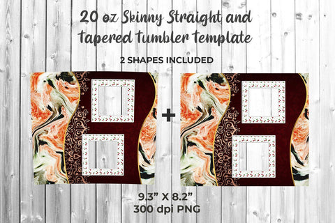 Photo Skinny Tumbler Wrap Template with Orange Marble 20oz for Sublimation Sublimation Sublimatiz Designs 