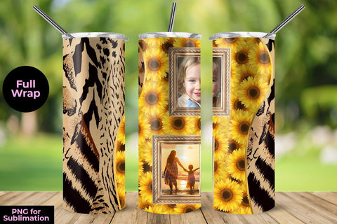 Photo Skinny Tumbler Wrap Template with Sunflower 20oz for Sublimation Sublimation Sublimatiz Designs 