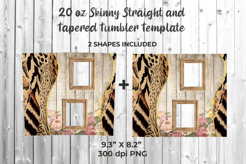 Photo Skinny Tumbler Wrap Template with Wood and Roses 20oz Sublimation Sublimatiz Designs 