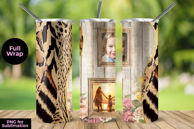 Photo Skinny Tumbler Wrap Template with Wood and Roses 20oz Sublimation Sublimatiz Designs 