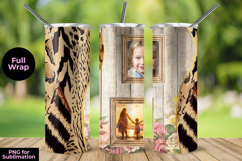Photo Skinny Tumbler Wrap Template with Wood and Roses 20oz Sublimation Sublimatiz Designs 