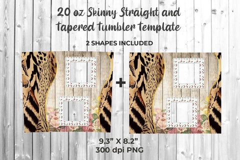 Photo Skinny Tumbler Wrap Template with Wood and Roses 20oz Sublimation Sublimatiz Designs 