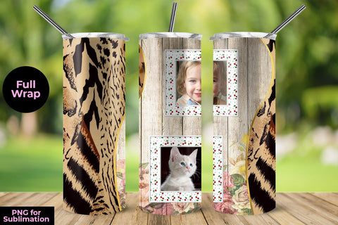 Photo Skinny Tumbler Wrap Template with Wood and Roses 20oz Sublimation Sublimatiz Designs 