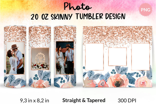 Photo Tumbler, Photo Tumbler Sublimation Template, Photo Tumbler Sublimation, Flower Tumbler, Floral Tumbler, Watercolor Tumbler, Blush Glitter, Wrap Design Sublimation Bundle for 20 Oz Skinny Tumbler PNG Sublimation KatineDesign 