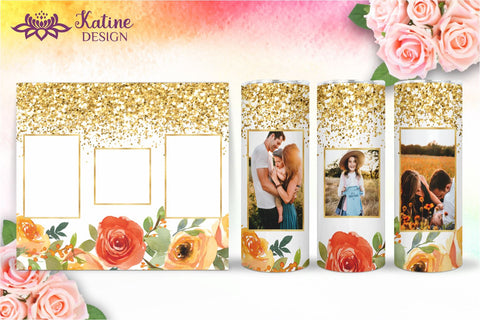 Photo Tumbler, Photo Tumbler Sublimation Template, Photo Tumbler Sublimation, Flower Tumbler, Floral Tumbler, Watercolor Tumbler, Rose Tumbler, Yellow, Orange, Pink, Blue, Green Wrap Design Sublimation Bundle for 20 Oz Skinny Tumbler PNG Sublimation KatineDesign 