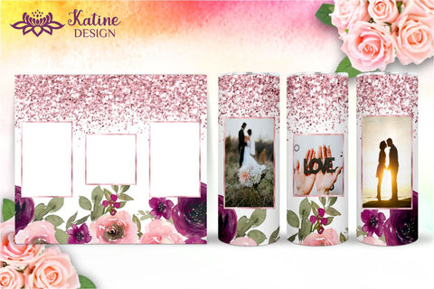 Photo Tumbler, Photo Tumbler Sublimation Template, Photo Tumbler Sublimation, Flower Tumbler, Floral Tumbler, Watercolor Tumbler, Rose Tumbler, Yellow, Orange, Pink, Blue, Green Wrap Design Sublimation Bundle for 20 Oz Skinny Tumbler PNG Sublimation KatineDesign 