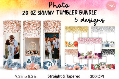 Photo Tumbler, Photo Tumbler Sublimation Template, Photo Tumbler Sublimation, Flower Tumbler, Floral Tumbler, Watercolor Tumbler, Rose Tumbler, Yellow, Orange, Pink, Blue, Green Wrap Design Sublimation Bundle for 20 Oz Skinny Tumbler PNG Sublimation KatineDesign 