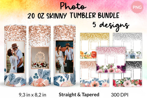 Photo Tumbler, Photo Tumbler Sublimation Template, Photo Tumbler Sublimation, Flower Tumbler, Floral Tumbler, Watercolor Tumbler, Rose Tumbler, Yellow, Orange, Pink, Blue, Green Wrap Design Sublimation Bundle for 20 Oz Skinny Tumbler PNG Sublimation KatineDesign 