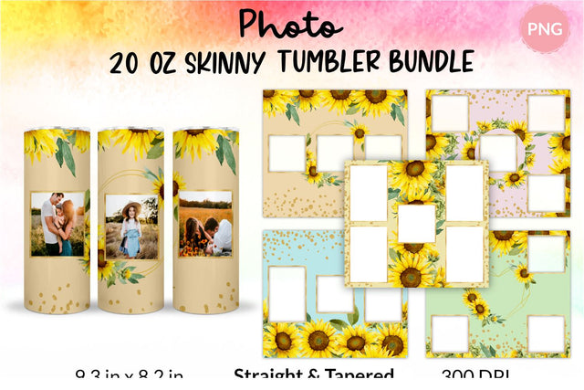 Photo Tumbler, Photo Tumbler Template, Flower tumbler, Floral tumbler, Watercolor tumbler, Yellow, Orange, Pink, Blue, Green Wrap Design Sublimation Bundle for 20 Oz Skinny Tumbler Straight and Tapered PNG Sublimation KatineDesign 