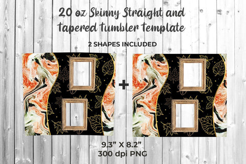 Photo Tumbler Template with Leaves and Marble 20oz for Sublimation Sublimation Sublimatiz Designs 