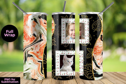 Photo Tumbler Template with Leaves and Marble 20oz for Sublimation Sublimation Sublimatiz Designs 