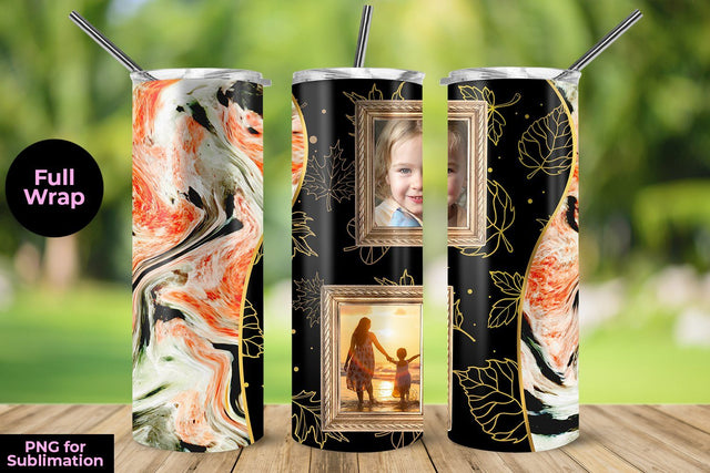 Photo Tumbler Template with Leaves and Marble 20oz for Sublimation Sublimation Sublimatiz Designs 