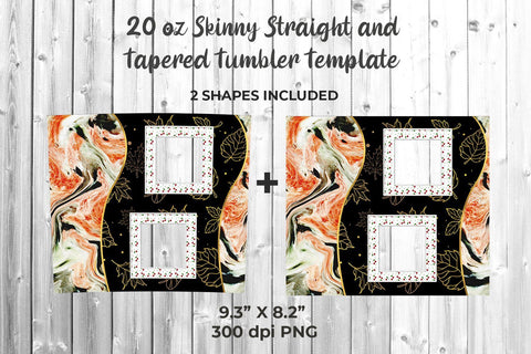 Photo Tumbler Template with Leaves and Marble 20oz for Sublimation Sublimation Sublimatiz Designs 