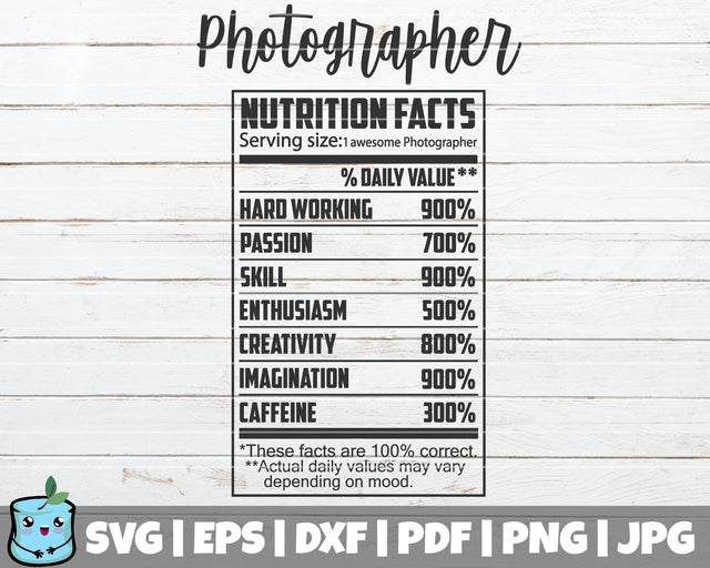 Photographer Nutrition Facts SVG MintyMarshmallows 