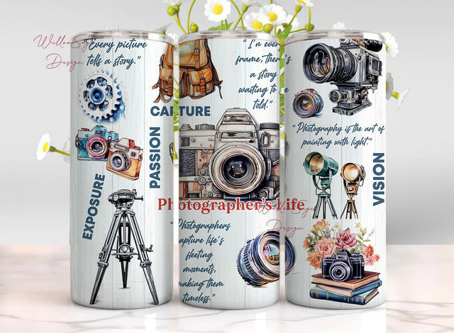 Photographer's Life 20oz Skinny Tumbler Sublimation Designs, Photographer's Life PNG File Digital Download, Photographer tumbler Sublimation WillowSageDesign 