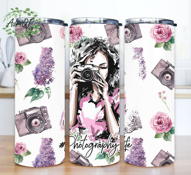 Photography Life 20oz Skinny Tumbler Png, Camera Png, Photography Png, Watercolor Camera, Boho Camera Png, Floral Camera Png, Sublimation Design Png Sublimation AdriOP 