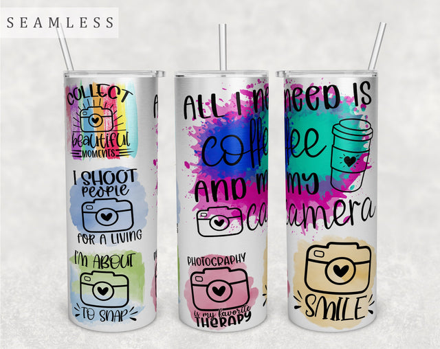 Photography Quotes Tumbler Wrap, 20 Oz Skinny Tumbler Sublimation Design, Seamless Photographer Tumbler PNG Sublimation HappyDesignStudio 
