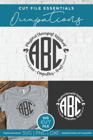 Physical therapist assistant svg, PTA monogram svg SVG SVG Cut File 