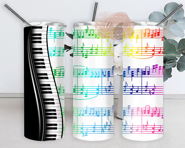 Piano 20oz Skinny Tumbler, Sheet Music Tumbler Wrap, Music Notes Rainbow Design Tumbler, Keyboard Piano Design Png, Music Tumbler Template, Instant Download Sublimation Rabbitmakies 