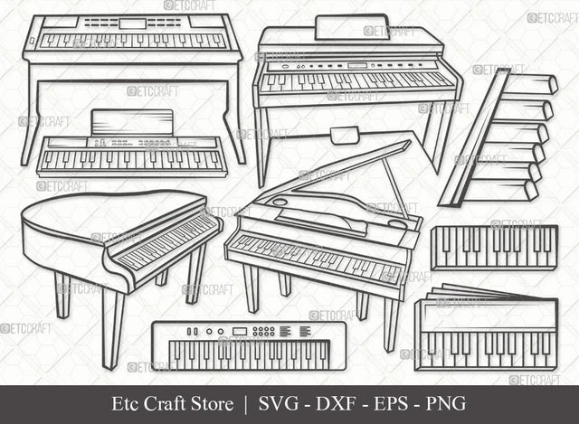 Piano Outline SVG Cut File | Synth Svg | Grand Piano Svg | Piano Keys Svg | Bundle SVG ETC Craft 