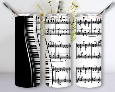 Piano, Sheet Music, Keyboard 20oz Skinny Tumbler Sublimation Designs, Tapered Tumbler PNG File Digital Download Sublimation PixelChick 