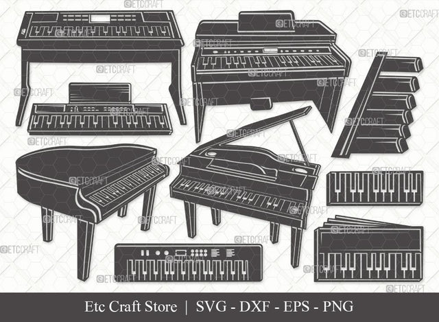 Piano Silhouette SVG Cut File | Synth Svg | Grand Piano Svg | Piano Keys Svg | Bundle SVG ETC Craft 