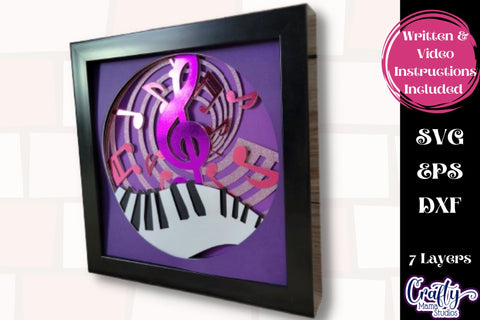 Piano Svg Shadow Box, 3D Layered Music Notes, Treble Clef SVG Crafty Mama Studios 